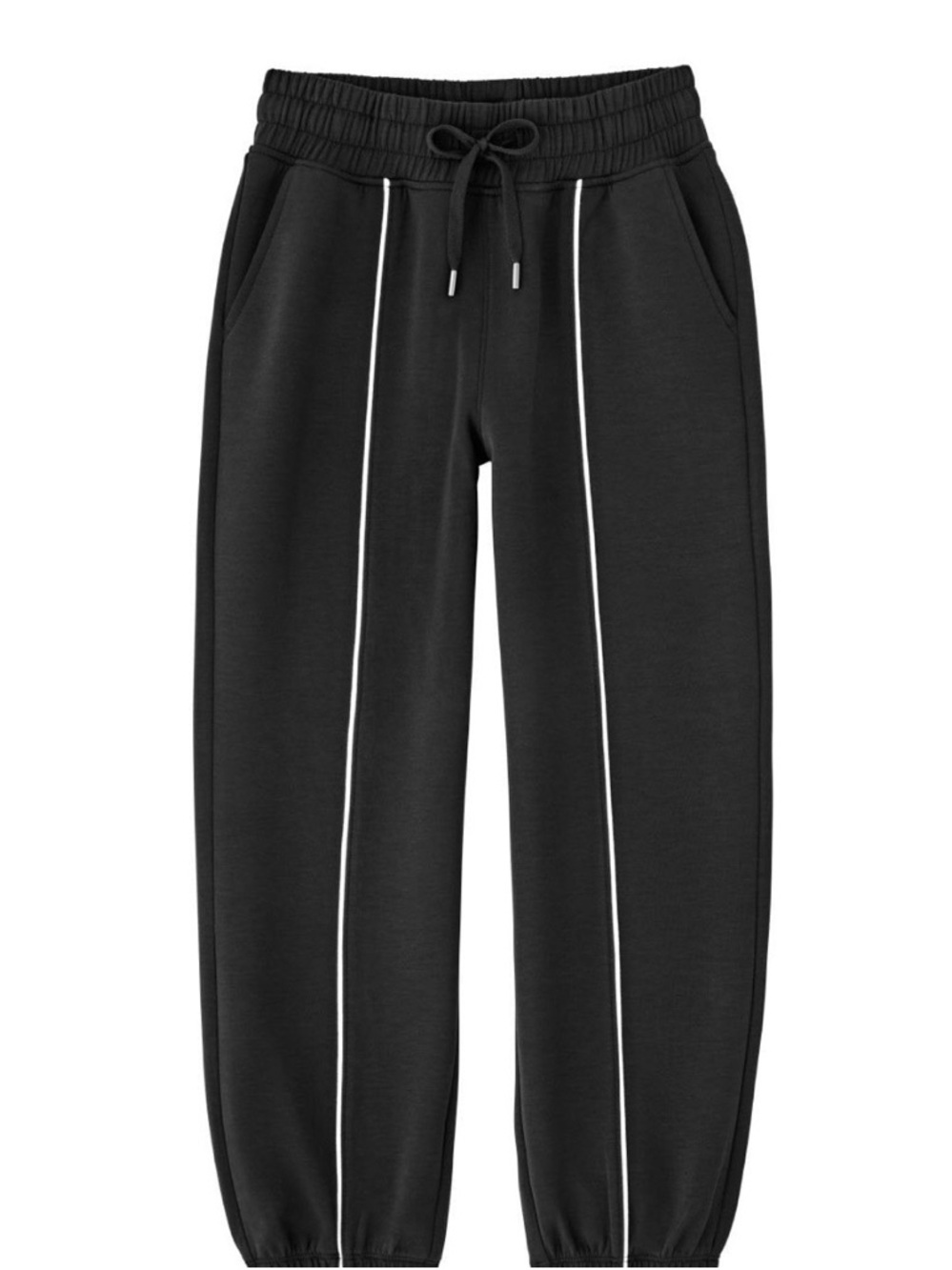 Black Drawstring Joggers with White Piping